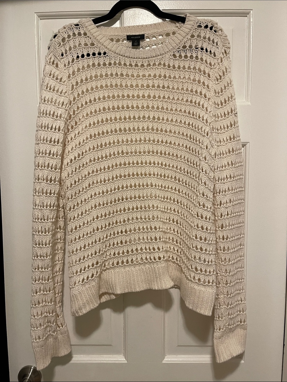 Halogen Cream Open-Knit Crewneck Sweater